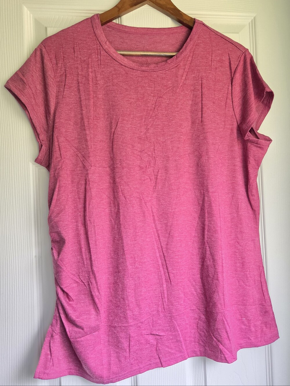 NWOT Wine Red Side Ruched Cap Sleeve Summer T-Shirt, Womens XL, Soft Stretchy